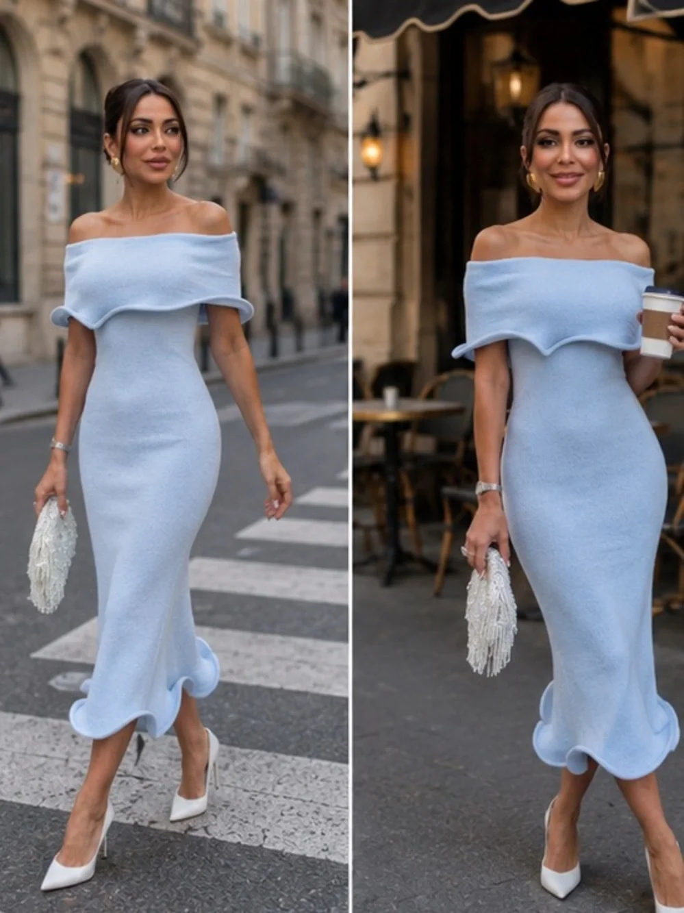 Meshki Light Blue Off-Shoulder Ruffle Midi Dress - Picture 3 of 7